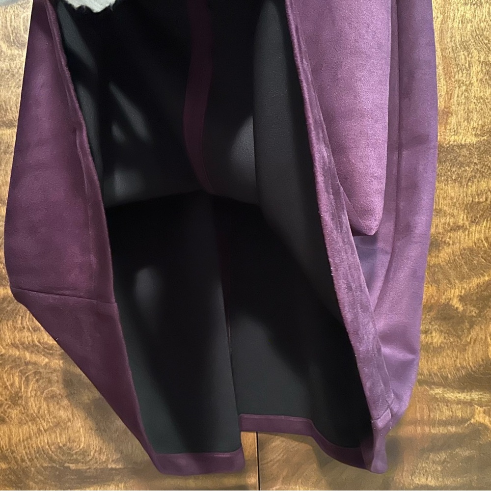 Anne Klein Short Puff Sleeve Faux Suede Fall Midi Dress Womens 12 Plum Purple - Picture 11 of 16